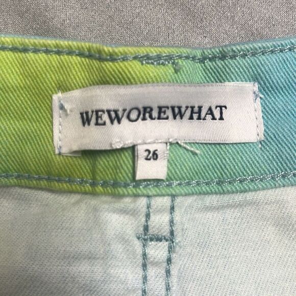 Weworewhat Womens 26 Flare Bell Denim Shorts Blue Green Tie Dye Stretch NWT - Picture 5 of 10